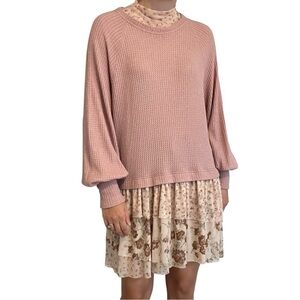 Free People Sweater Dress Long Sleeve Pink Kawaii Floral Dainty Size Small